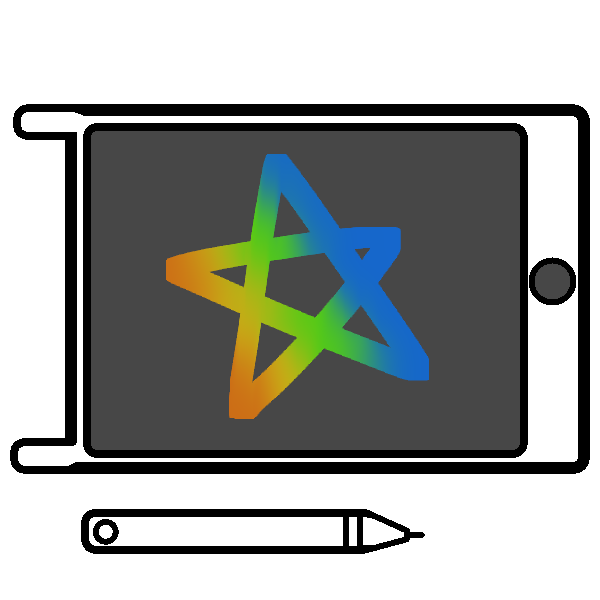 A white LCD tablet with a star drawn on it, and a matching stylus below it.